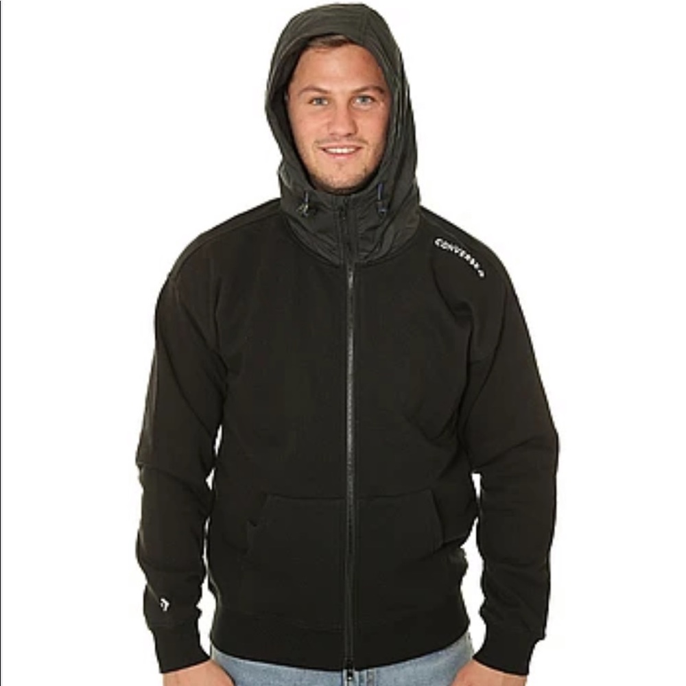 CONVERSE 🔥SALE!🔥 SWEATSHIRT MIXED MEDIA ZIP BLACK MEN´S SIZE 10017907-A04 - Picture 4 of 5